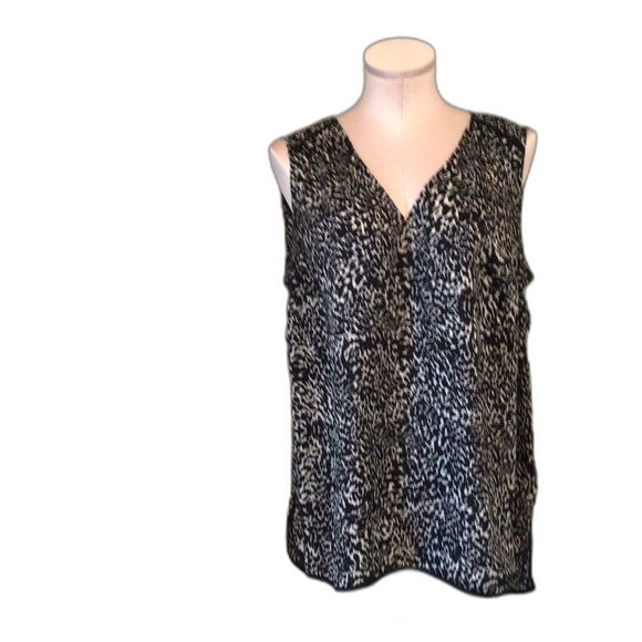 Lane Bryant Black Cream Sleeveless Blouse 14 - Picture 1 of 10